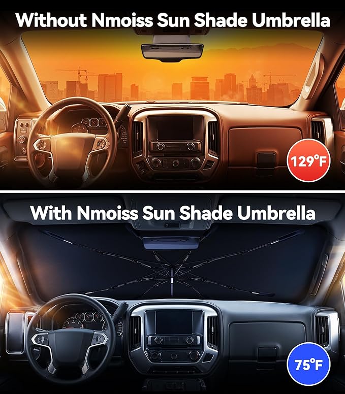 Windshield Sun Shade Umbrella for GMC Silverado - [Vinyl Coating Heat Shield] Protect Car from Sun Rays & Heat Damage Keep Cool and Protect Interior, Spring Structure Edge