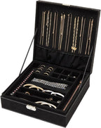 Juvale Jewelry Box for Men - 10.5 x 10.5 x 3.5 in, Black Velvet - Locking 2-Layer Travel Jewelry Organizer & Earring Holder, 
