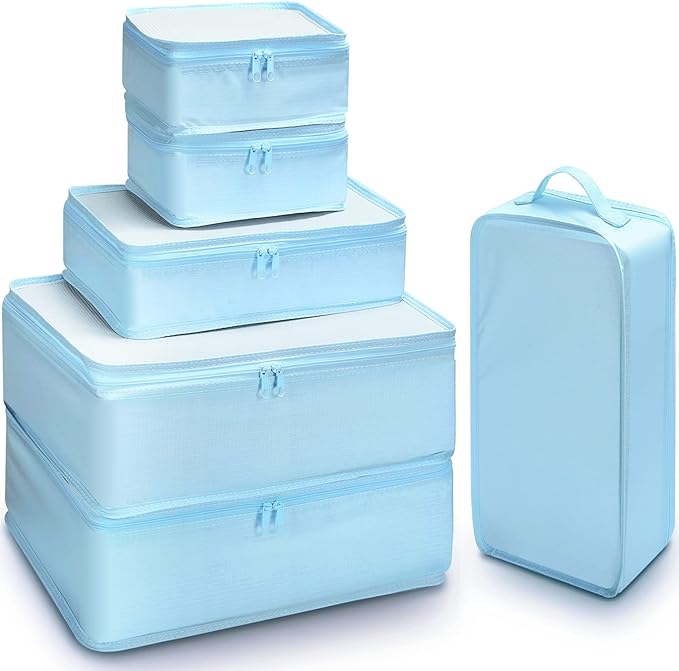 Mossio 6 Set Packing Cubes with Shoe Bag - Lightweight Travel Luggage Suitcase Organizers