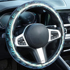 Embossed Skull Steering Wheel Cover, Skull Car Accessory, Microfiber Leather with Anti-Slip Lining, Fits 14.5"-15" Steering Wheels (Black Blue Silver)