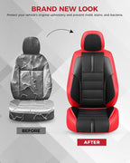 FREESOO Red Black Front Car Seat Covers - Faux Nappa Leather Seat Covers for Cars, with Carbon Fiber Texture Seatbelt Pads, I