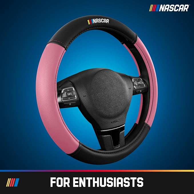 NASCAR Steering Wheel Cover, Two-Tone Pink Leather Patchwork, Universal Fit 14.5"-15.5" Steering Covers for Cars, Anti-Slip, 