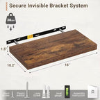 Vivelove 10 Inch Deep Floating Shelves 16 inch Long, 16 x 10 Wide Wall Shelves with Invisible Brackets, for Bedroom Bathroom 