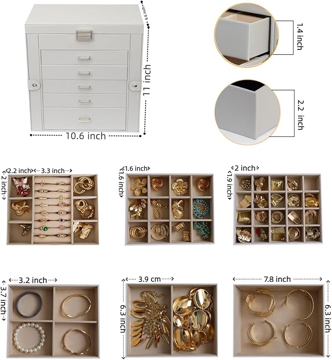 BOOVO Jewelry Box For women, 6 Layer Large Jewelry Organizer With Mirror, Multi-Function Storage Box With Lock, Necklace Hold