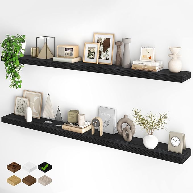 Fun Memories 72Inch Floating Shelves,Wall Mounted Rustic Wood Floating Shelf with Invisible Brackets for Storage & Decor,2 Pa
