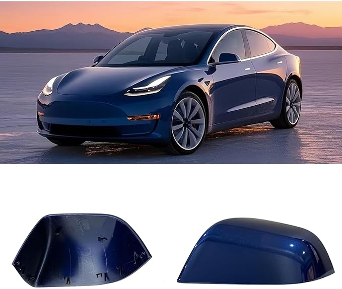 Compatible with Tesla Model 3 Side Mirror Cover Replacement 2017 2018 2019 2020 2021 2022 2023 2024 2025, Left Driver Side Rearview Mirror Cover Cap for Model 3 Accessories(Blue)