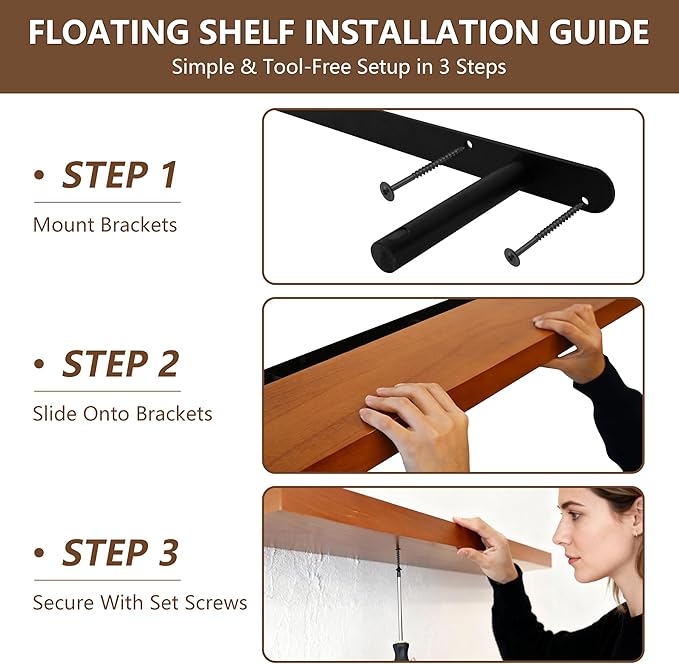 IEO Long Wooden Floating Shelves for Room Wall, Natural Wood Floating Shelves Wall Mounted Kitchen Shelf for Living Room, Bed