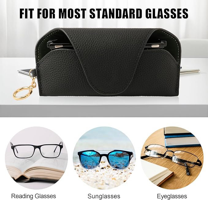 Magnetic Sunglass Holder for Car Visor, Travel Sunglasses Case with Clip for Purse, Eyeglasses Case
