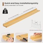 Picture Ledge Shelf, Solid Pine Wood Floating Shelves Set of 2, 36 Inches Nursery Book Shelves for Toys Storage, Kids Bookshe