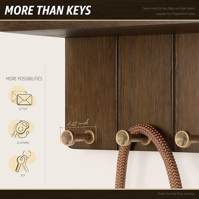Rebee Vision Farmhouse Key Holder Wall Mount - Decorative Key and Mail Holder for Wall with 7 Hooks and Shelf Organizer - Ide
