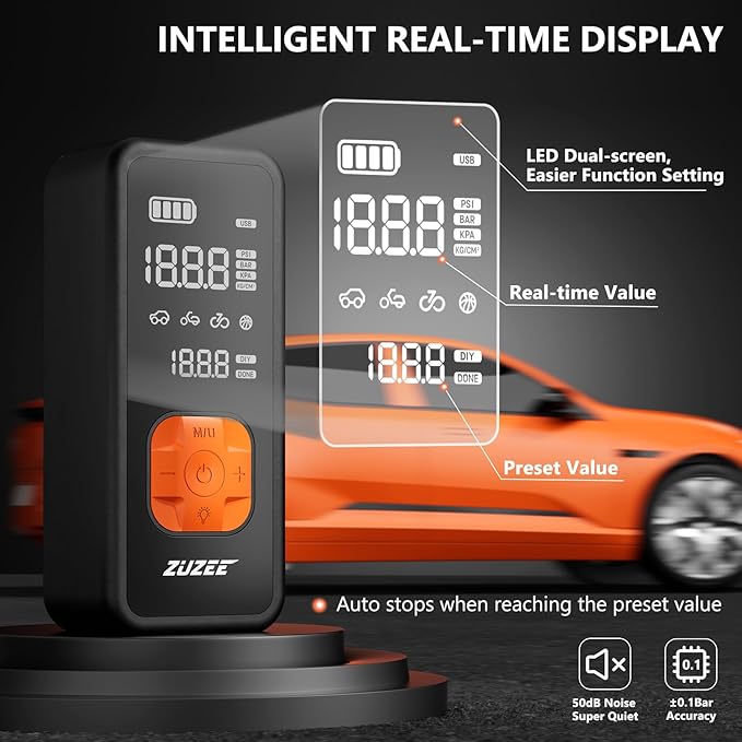 Tire Inflator Portable Air Compressor - 4X Faster Inflation, 150PSI Air Pump for Car Tires with Digital Pressure Gauge/LED Light, Portable Tire Inflator for Car, Moto, Bike, Ball, etc