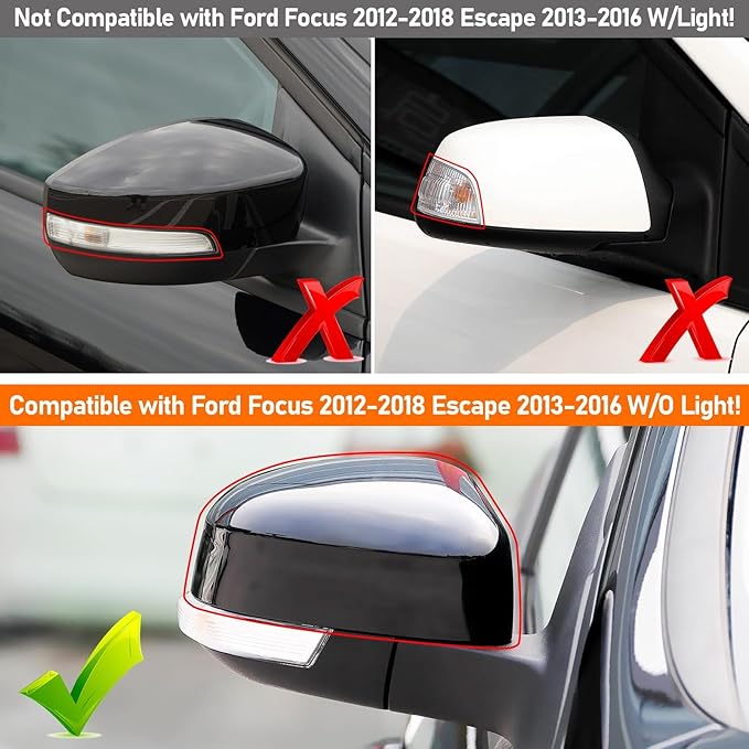 Compatible with Ford Focus Side Mirror Cover 2012-2018, Escape 2013-2016, Right Passenger Side RearView Mirror Cap Repalcement WITHOUT Turn Signal Light Replaces for CP9Z-17D742-BA CP9Z17D742BA