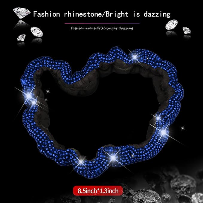 Bling Car Rearview Mirror Cover, Women's Full Drill Head Pillow Cover, Crystal Rhinestone Bling Car Interior Accessories for Women Universal Fit - blue