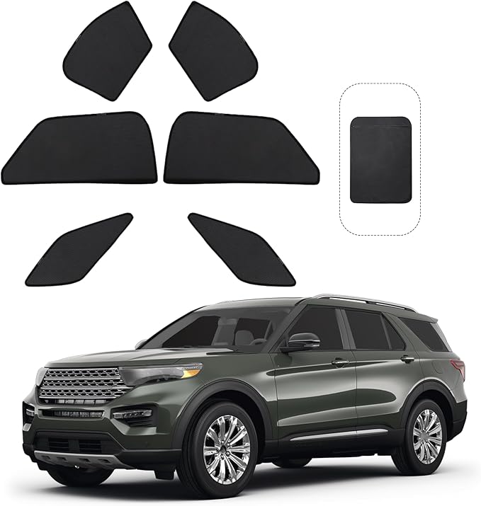 Front Side Half Window Shade Foldable Custom Fit for Ford Explorer 2020-2024 Car Window Shades for Side Window Sun Shade UV Protection Heat Insulation for Camping Sleeping 6PCS