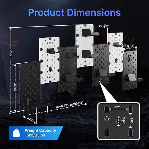 PEGZONE Controller and Headphone Holder Wall Mount, Modular Gaming Pegboard with Accessories, Controller Stand for Xbox PS5 P