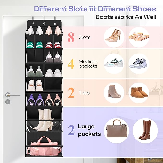 MISSLO Clear Over the Door Shoe Organizer Large Deep Pockets Hanging Shoe Rack for Closet Fit 20 Pairs Shoe Holder for Sneake