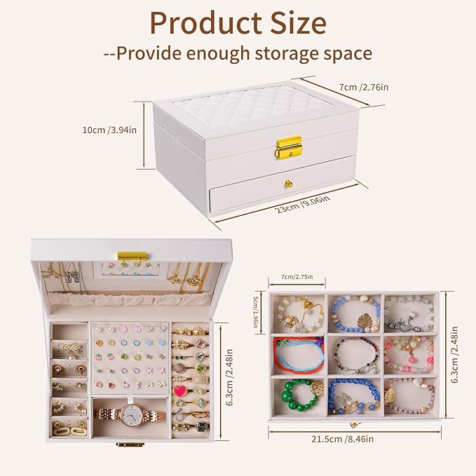 coobest Jewelry Box, 2 Layer Jewelry Organizer with Velvet Earring Organizer, Jewelry Holder Organizer Travel, White Jewelry 