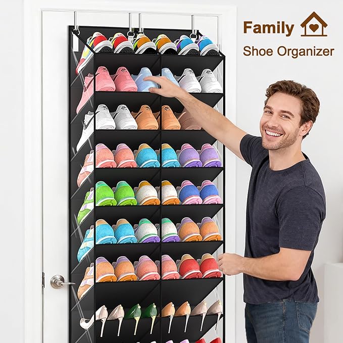 UVIAHOMI 20-30 Pairs Over the Door Shoe Organizer, Clear Pockets Hanging Shoe Storage for Closet, 10-Tier Door Shoes Rack, Ha