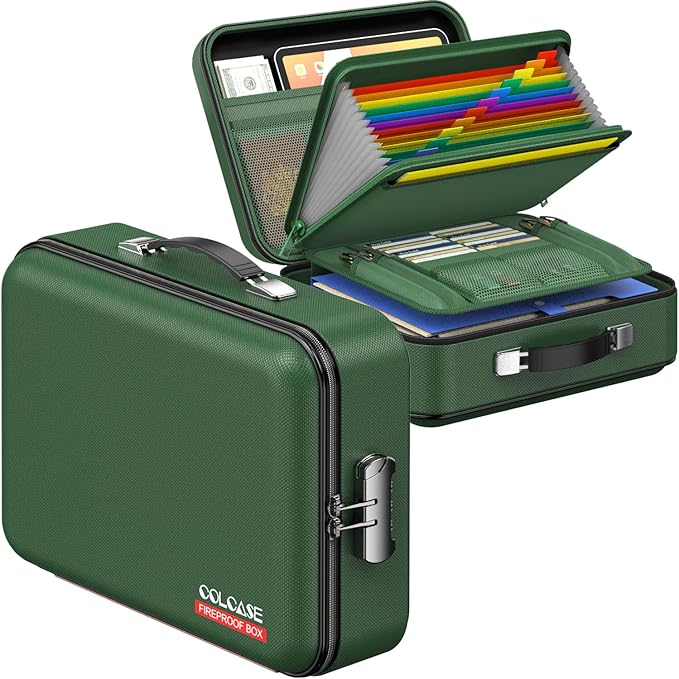 COLCASE Fireproof Document Folder, Hard Fireproof Waterproof Document Box with Lock Creative Hard-Shell Design Fireproof Docu
