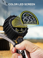 AZUNO Tire Pressure Gauge, 255PSI Digital Tire Inflator Gauge Air Chuck Air Compressor Attachments, with Steel Braided Hose, Quick Connect Coupler&Carrying Case, for Truck/Car/SUV/RV/Bike