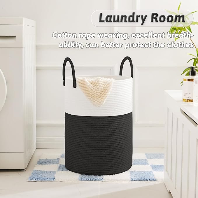 Artfeel Laundry Basket,Woven Cotton Rope Laundry Hamper,40L for Decorative Storage of Dirty Clothes,Toys and Blankets in Bath
