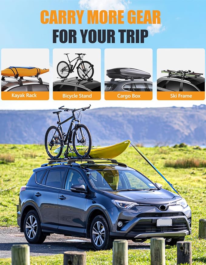 KINGGERI 300LBS Lockable Roof Rack Cross Bars Compatible with Toyota RAV4 2013-2018, Lockable Aluminum Heavy Duty Crossbar Anti-Theft Metal Lock Key Black Matte Powder Coated Non-Corrosion