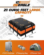 DEEAGLE Rooftop Cargo Carrier 21 Cubic Feet – Car Roof Cargo Bag for Vehicles Without Roof Rack – Waterproof Soft Car Top Carrier with Non-Slip Mat, 4 Door Hooks & 10 Reinforced Straps