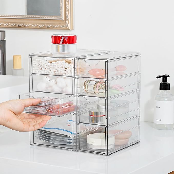 Vtopmart Acrylic Organizer with 8 Drawers, Desk Organizers and Accessories, Clear Makeup Organization, Dustproof Storage Draw