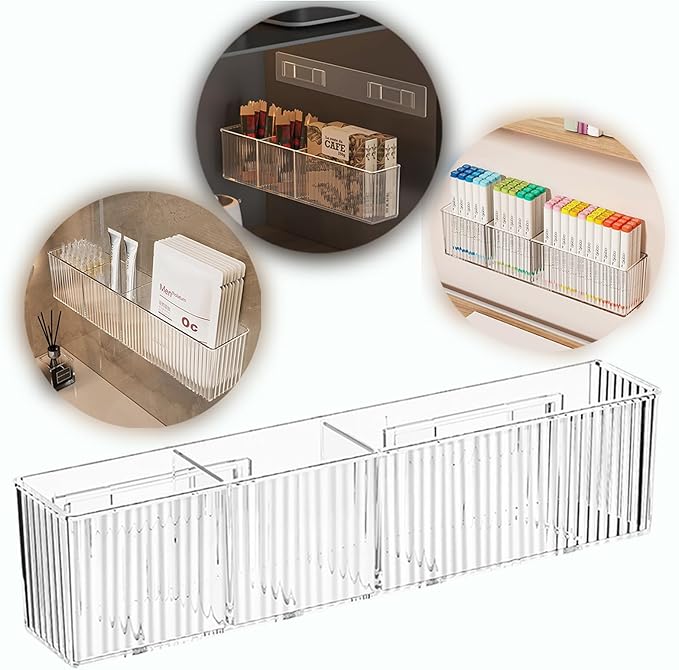2 Pack Wall Mount Marker Organizer,Art Caddy Floating Makeup Organizer,Clear Floating Shelves Acrylic Wall Storage for Office