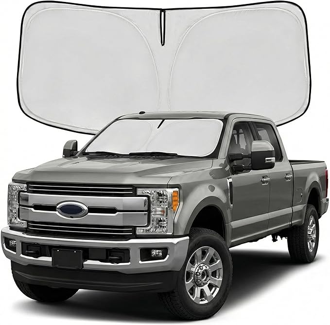Windshield Sun Shade for Ford Super Duty F250 F350 2017-2025 Sunshade Front Window Shade Custom Fit F250 F350 Accessories Sun Visor Foldable Shade Blocks UV Rays Accessories