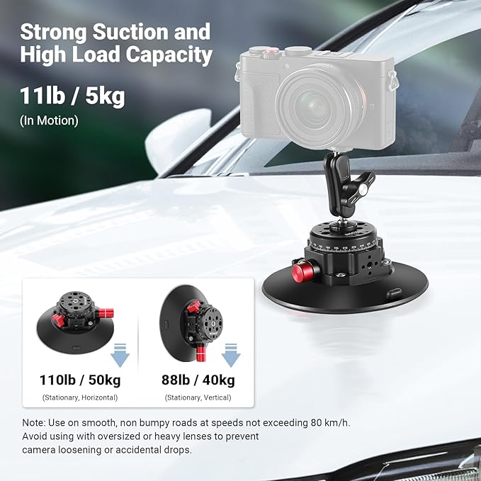 NEEWER 6"/15.2cm Camera Suction Cup Mount with Ball Head Magic Arm, Metal Suction Cup Mount on Car Windshield Dash for Camera/Action Camera/Phone Holder, with 1/4" & 3/8" Mounting Holes for ARRI