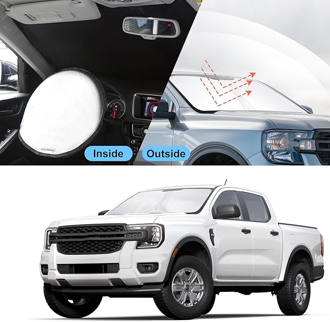Front Windshield Sun Shade Foldable Front Window Sun Shield Visor Custom Fit for 2019-2024 Fo-rd Ranger Block UV Rays Car Accessories Heat Keep Car Cooler