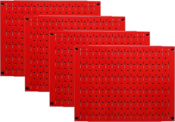 Wall Control Pegboard Wall Organizer Tiles Modular Red Metal Pegboard Tiling Set - Four 12-Inch Tall x 16-Inch Wide Peg Board