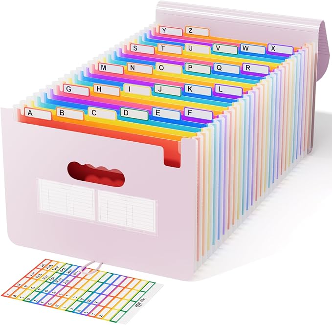 ABC life 26-Pocket Accordion File Organizer, Expanding File Folder, Letter/A4 Size Plastic Monthly Bill & Tax Receipt Holder 