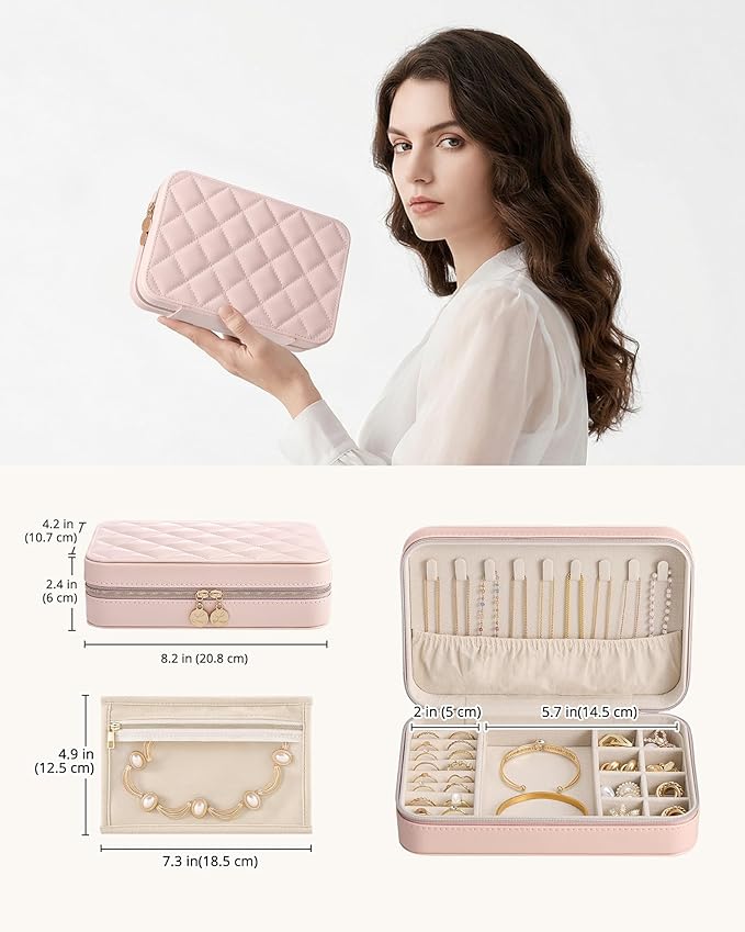 Lolalet Travel Jewelry Case for Women Girls, Travel Jewelry Organizer with Clear Storage Bag Small Portable Jewelry Box for N