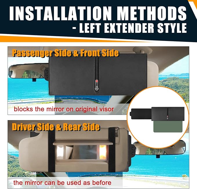 Veharvim Sun Visor Extender for Car (Polarized, Zipper Slider& Prevents Fingerprints, UV400, PC Lens), Visor Extender Attachment for Car Visor, Anti-Glare for Safe Driving (Passenger Side)