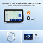 Bronco Screen Protector 8 In for 2021-2024 Ford Bronco/Bronco Sport Base/Big Bend/Outer Banks/Badlands SYNC 3 8-In Touchscree
