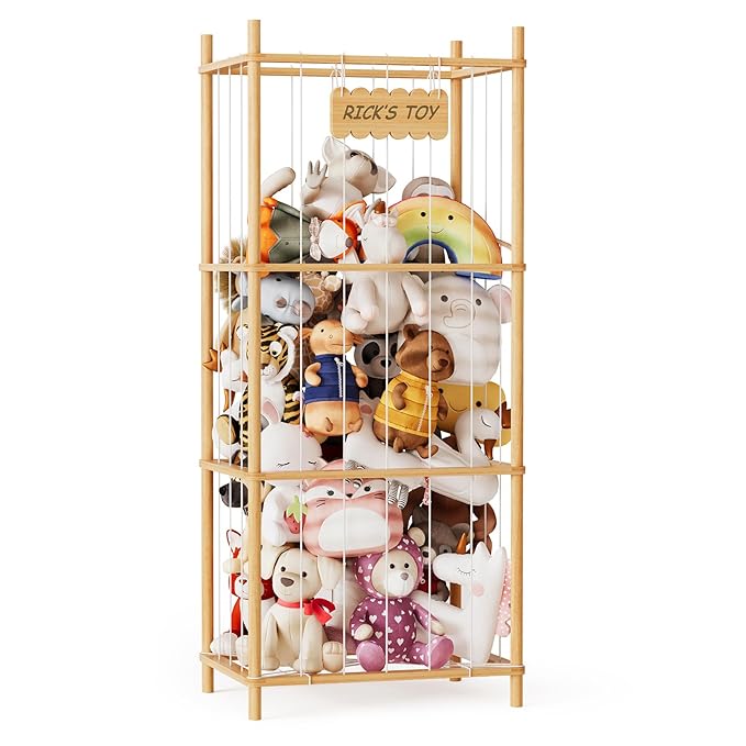 SpaceAid Stuffed Animal Storage Organizer, Wood Animals Zoo Toy Plushies Storage Holder, Large Capacity Plush Toy Cage for Pl