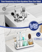 Bathroom Counter Organizer and Storage with 2 Pack Qtip Holder Dispenser, 7 Slots Detachable Toothbrush Holders for Bathrooms