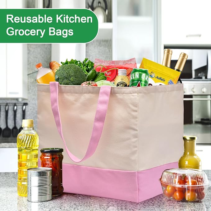 Canvas Reusable Grocery Bags Heavy Duty, 8.3 gal Foldable Large Tote Bag with Handles, Holds 60 lbs Canvas Shopping Bags, 1 Pack