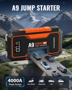 Jump Starter 4000A, VACASSO A9 Battery Jumper Starter Portable (7L Gas/4L Diesel), 12V Car Battery Booster Jump Starters