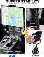 iPad Cup Holder Car Mount Heavy Duty [Height Adjust] Metal Long Arm Cup Holder Tablet Mount for Car, Truck, Compatible with 4.7-13" iPad Pro Air Mini, Galaxy Tab, iPhone, Cell Phone