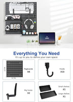 Pegboard Wall Organizer Kit – Heavy Duty 20lbs Load Bearing, Easy Installation, 4 Peg Board Panels 14 Accessories – Multi-Sur