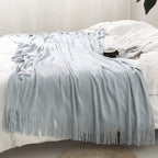 Homiest Decorative Knitted Throw Blanket with Fringe, Lightweight Acrylic Knit Blanket, Soft & Cozy Tassel Blanket for Couch 