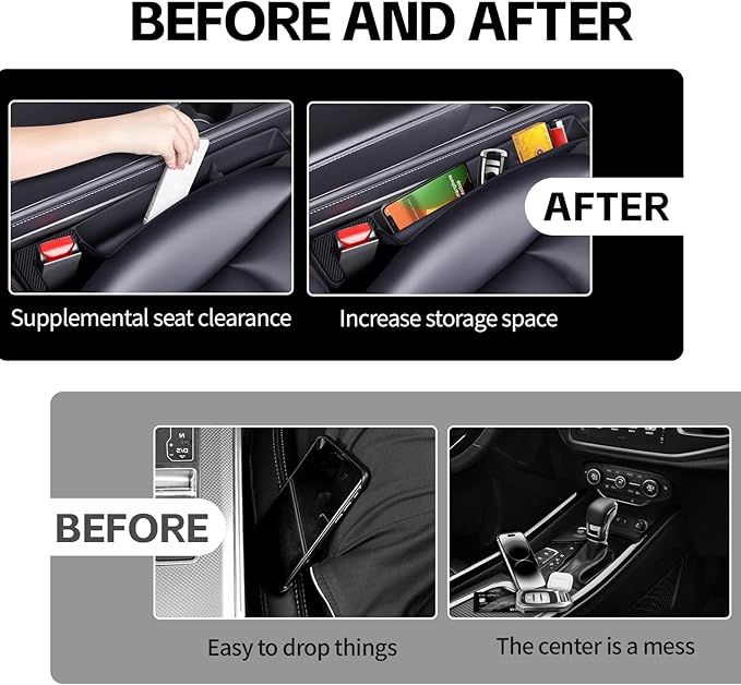 2PCS Car Seat Gap Filler Organizer, Multifunctional Seat Gap Storage Box for Phone Key, Stop Things from Dropping Between Seat and Console, Universal Interior Car Accessories (Black)