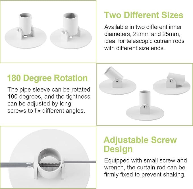 Adjustable Shower Curtain Rod Bracket, 2Pcs Different Sizes Titanium Steel Single Swivel Flange Heavy Duty Closet Rod Holder 