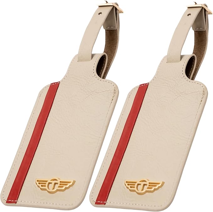 Genuine Leather Luggage Tag with Privacy Flap Set for Men Women Travel Easy with Suitcase Tags Identifiers (Nude, 2 Pack)