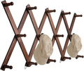 SCUNDA 16 inch High Accordion Wall Hanger with 14 Hooks, Wooden Wall Expandable Coat Rack for Coat, Hats, Baseball Caps, Coff