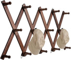SCUNDA 16 inch High Accordion Wall Hanger with 14 Hooks, Wooden Wall Expandable Coat Rack for Coat, Hats, Baseball Caps, Coff
