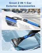 33'' Snow Brush and Ice Scraper for Car Windshield, Aluminum Extendable Snow Removal Tool for Car Window with Foam Grip, Soft Broom Head for Car SUV Vehicle Winter Accessories